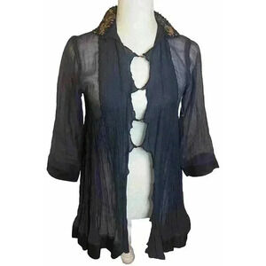 Pero Women’s Cardigan Silk Embellished Beaded Tunic Blouse Handmade Designer 36